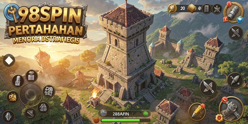 Tampilan menara pertahanan dalam game Tower Defense yang mendebarkan.