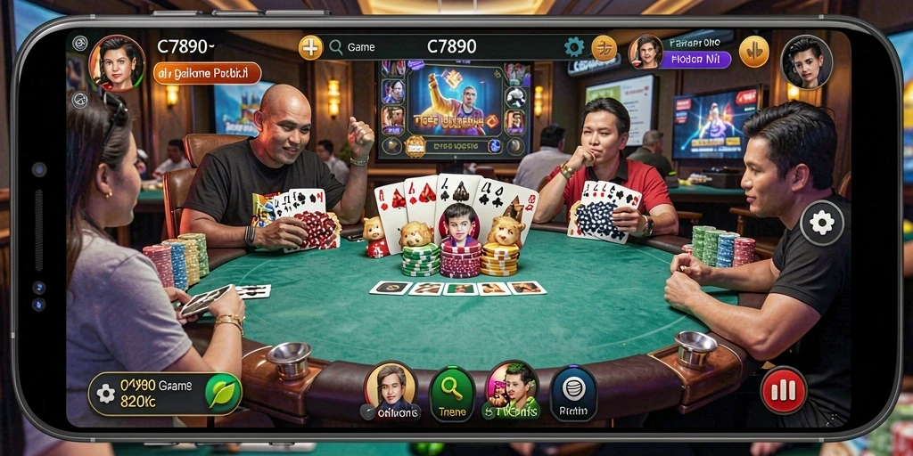 Tampilan gameplay C7890 yang menarik di meja poker.