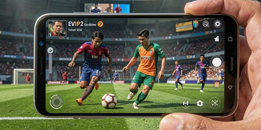 Tampilan gameplay EVIP2 yang memukau selama pertandingan sepak bola.