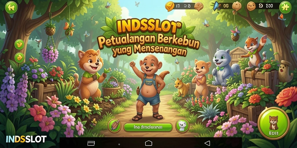 Tangkapan layar gameplay INDSLOT menampilkan ladang hijau dan aktivitas berkebun yang seru.