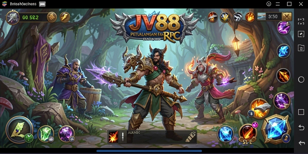 Tampilan utama gameplay JV88 menampilkan petualangan seru dan karakter yang berwarna-warni.