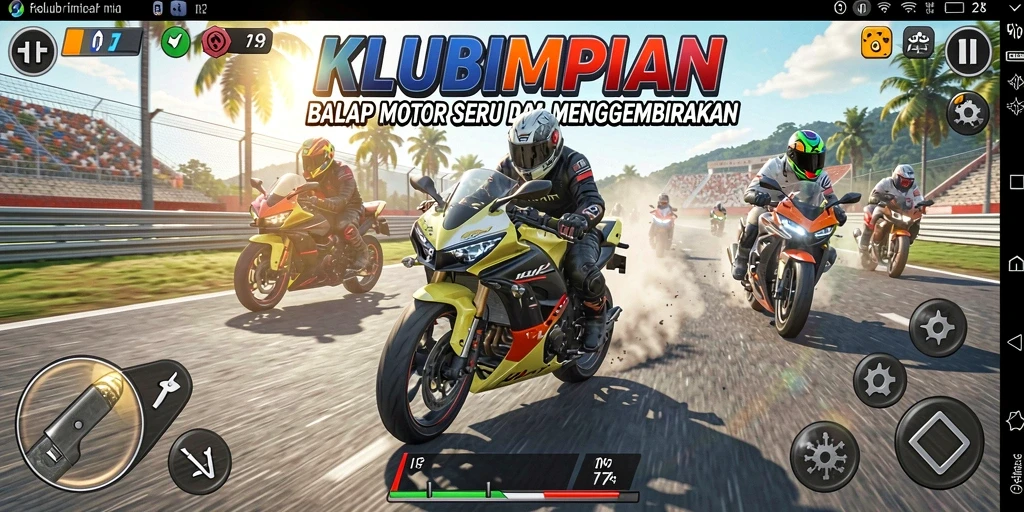 Gameplay menegangkan dalam balap motor KLUBIMPIAN.