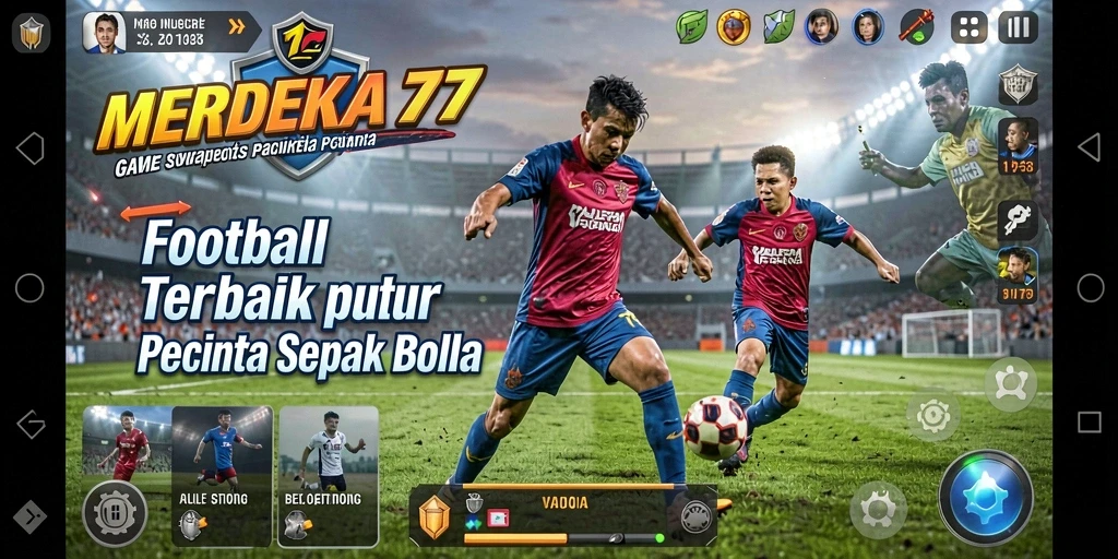Screenshot gameplay MERDEKA777 menampilkan aksi seru sepak bola.