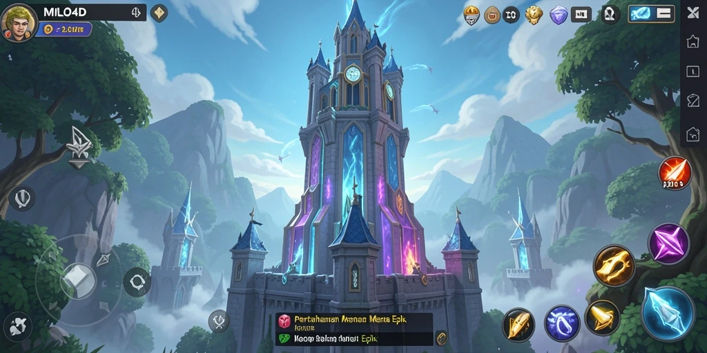 Tangkapan layar utama menampilkan aksi intens di game Tower Defense.