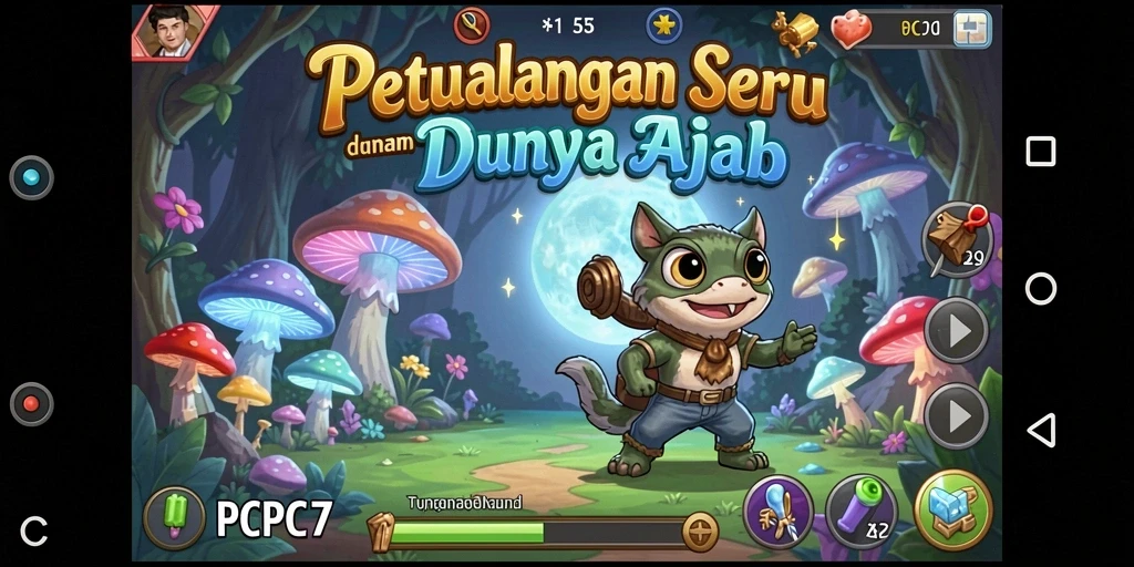 Screenshot utama PCPC7 menampilkan momen aksi seru dalam gameplay Adventure.