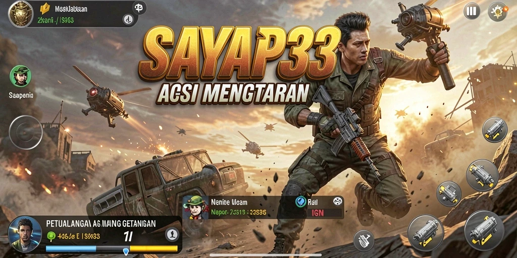 Screenshot utama <strong>SAYAP33</strong> menampilkan aksi pertarungan yang mendebarkan antara karakter pemain dan musuh.