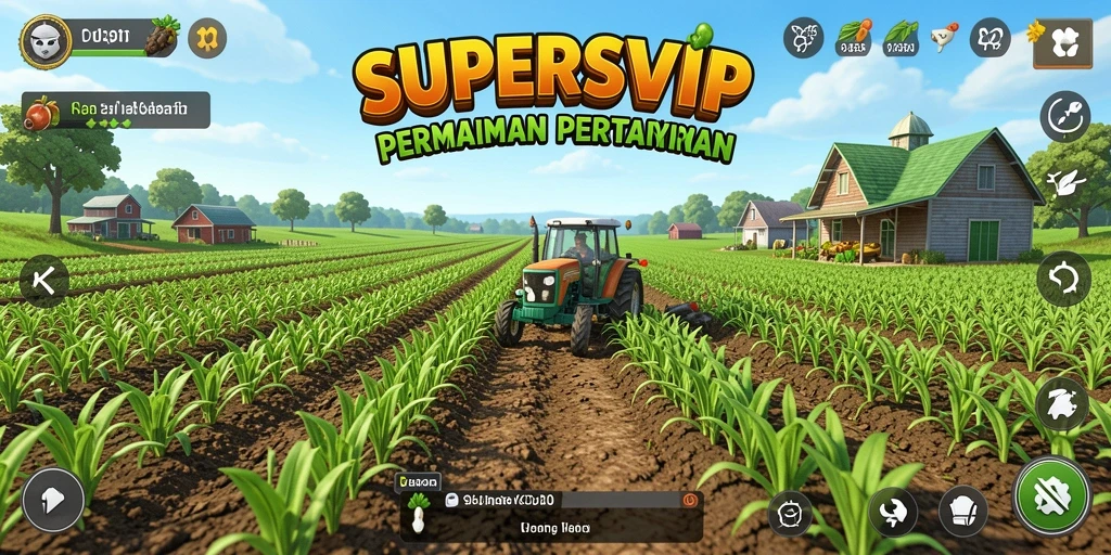 Screenshot gameplay SUPERSVIP yang menunjukkan aktivitas pertanian yang seru.