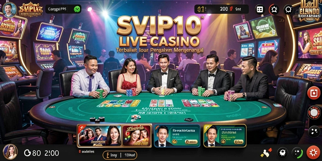 Screenshot utama SVIP10 menunjukkan dealer cantik dalam permainan Live Casino.