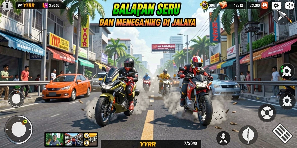 Tampilan gameplay YYRR dengan aksi balapan yang seru.